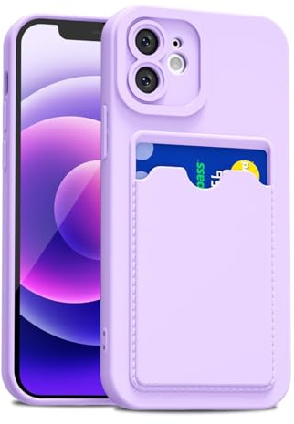 LoeoeL for iPhone 12 Mini Case with Card Holder Slim, Thin Silicone Wallet Phone Case with Credit Card Slot for Women Men, Soft Rubber Gel TPU with Pocket Shockproof Camera Cover, Purple Lavender