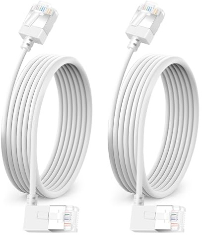 Câble Ethernet Gigabit Fin Cat6 à Angle Droit de 90° 1M 2 Pièces, UTP | Câble Réseau Coudé Cat6a Slim, Cordon RJ45 Souple, Cordon LAN 90 Degrés Flexible, pour Mac, PC, Routeur, Windows (Blanc)