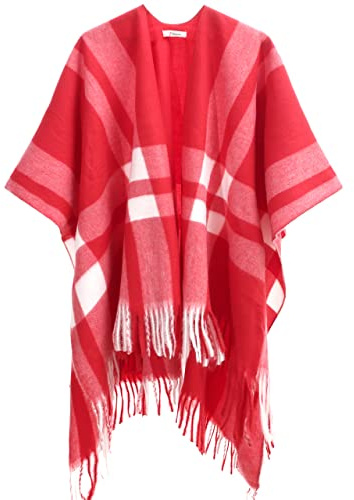 sy soul young Poncho Damen Plaid Cape Winter Strick Schal Umhang Fransen