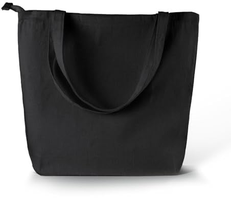 Wonky Line Grande borsa tote in tela con cerniera e tasca interna, resistente cotone 280 g/m², borsa della spesa riutilizzabile – borsa a tracolla extra large per donna, viaggi, lavoro (Nero)
