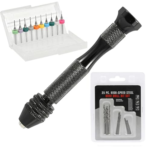 Mandouer 36pcs Hand Drill Set with Pin Vice, HSS and PCB Small Drill Bits | Mini drill with 0.5-3.0mm HSS and 0.1-1.0mm PCB drill bits for jewellery making, resin crafts, model building, DIY projects