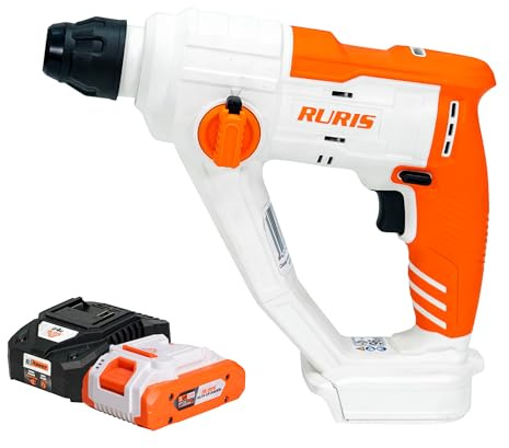 RURIS - Marteau Perforateur Sans Fil RMX1210 - Mandrin SDS Plus, Perçage & Percussion - Vitesse Variable, LED - Forets 8/10/12 mm - Batterie 20V 4Ah + Chargeur Inclus