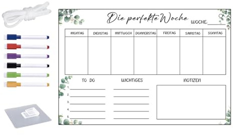 Wochenplaner Abwischbar, Wochenplaner Kinder, Wochenplaner aus Acrylglas für Haushaltsplan 30 x 20CM Memoboard mit 6 Whiteboard-Stift Haushaltsplan zum Aufhängen To Do Liste für den Haushalt