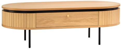 Riess Ambiente Couchtisch Atelier 120cm - schwarz Natur - Eichenholz | Stauraum, 40 kg Belastbarkeit, natürliche Optik, wohnlicher Look, für Wohnzimmer, eleganter Look, Bodenschoner, Metallgestell