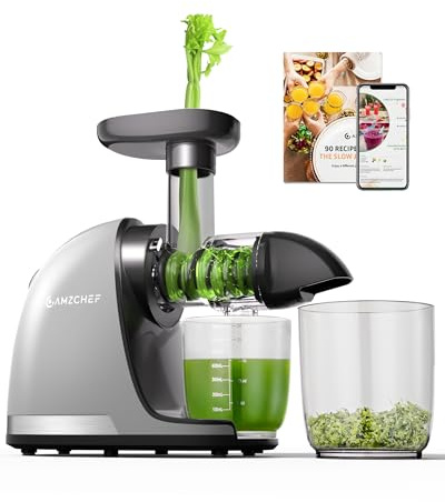 AMZCHEF Juicer Machines - Cold Press Slow Juicer - Masticating Juicer for Whole Fruits and Vegetables - Delicate Chew No Need to Filter - BPA Free Juice Extractor with 2 Cups and Brush - Cold Grey