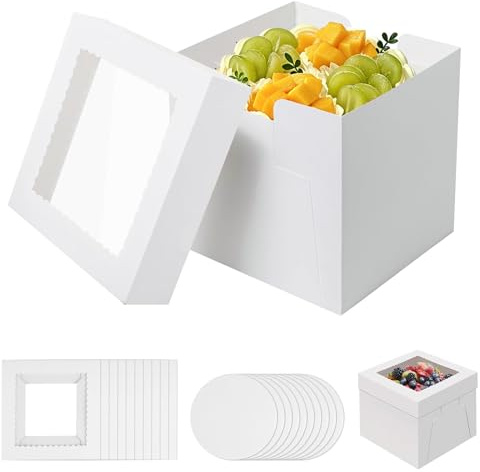 Idota 10er Tortenkarton 25 x 25 x 20 cm, Tortenschachtel mit Sichtfenster | Seitenöffnung Kuchen Karton für Kuchen Gebäck (10in)