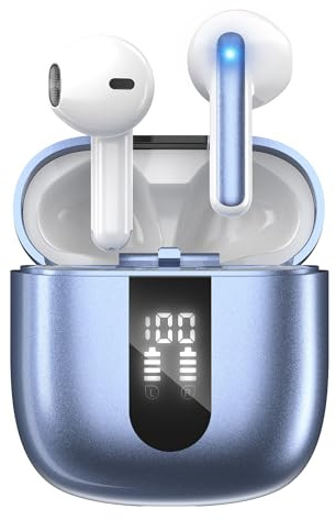 JBES Wireless Earbuds Bluetooth Earphones, 60H Deep Bass Ear Buds with 6 Noise Cancelling Microphone, IP5 Waterproof in Ear Headphones for iPhone Android Sports Gaming (Blue)