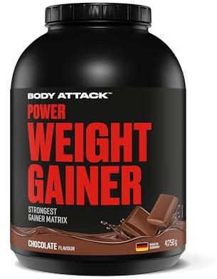 Body Attack Weight Gainer - Chocolate - 4,75 kg - Produkt der Kölner Liste - 100% Masseaufbau, Kohlenhydrat-Eiweißpulver zum Muskelaufbau mit Whey-Protein, ideal für Hardgainer