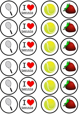 Tennis, Essbare Tennis-Cupcake-Topper für Sportvereine und Geburtstagsfeiern, 24 x 4 cm große Oblatenscheiben (ungeschnitten)