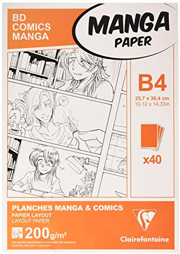 Clairefontaine 94049C Étui Manga et Multi-techniques - 40 Feuilles Papier Dessin Blanc Extra Lisse B4 27,5x37,4 cm 200g - Papier Uni - Idéal pour le Dessin au Feutre à Alcool