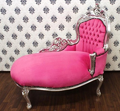 Casa Padrino Barock Kinder Chaiselongue Rosa/Silber - Recamiere Barock Möbel