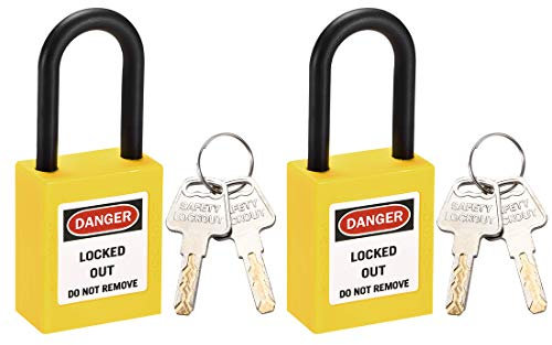sourcing map Lockout Tagout Safety Padlock 1-1/2-inch Nylon Shackle Keyed Different Yellow 2Pcs