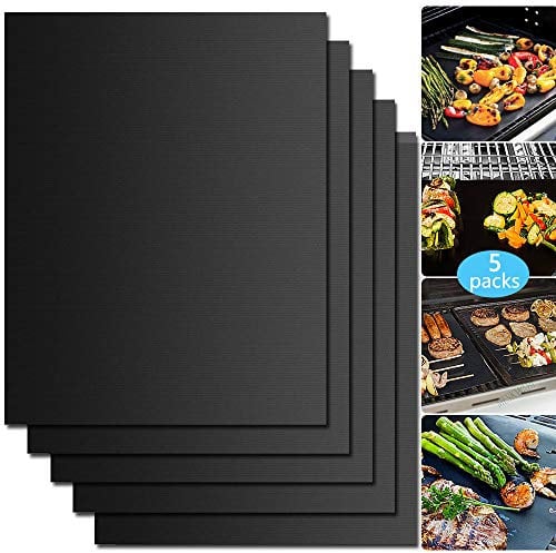 BBQ Griglia Tappetini Tappetini da Barbecue accessori barbecue Mat,5Pz Stuoie Barbecue Antiaderente Riutilizzabili Senza Temperatura Alta Adatti per Griglia a Gas Carbone Forno e Griglia Elettrica