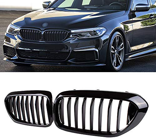 SNA G30 Kühlergrill, Nierengrill, kompatibel für 2017–2020 BMW 5er-Serie G30 (ABS Single Lamelle glänzend schwarz Grills, 2-teiliges Set)