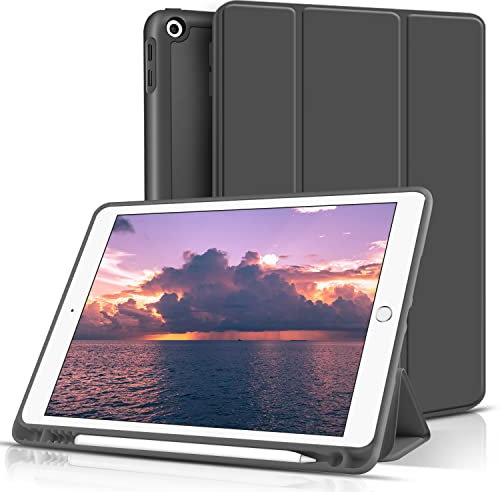 aoub Kompatibel mit iPad 2018/2017 Hülle Fallbeständig verschleißfest Eingebauter Stifthalter Smart Schutzhülle aus Silikon mit Schlafen/Wachen GKompatibel mit iPad 5. und 6. Generation,Schwarz