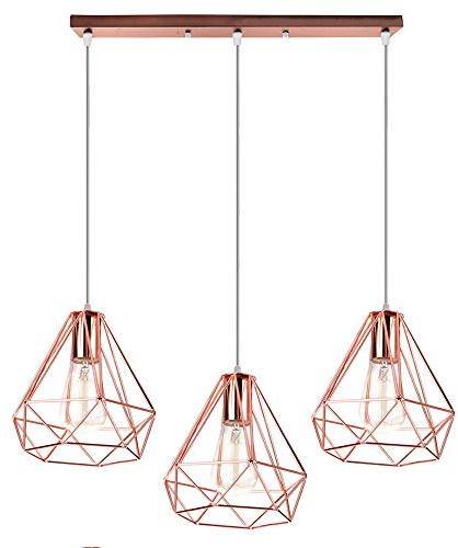 Lampada a Sospensione Diamante Stile Nordico Lampadario Industriale Vintage Retrò 3 luci Illuminazione a Sospensione a Gabbia per Soggiorno Camera da Letto, Oro Rosa