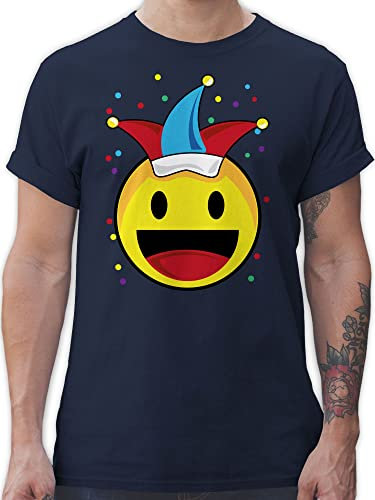 T-Shirt Herren - & - Karneval Emoticon Konfetti I Karneval Smile I Happy Face Fasching - 3XL - Navy Blau - Oberteil faschingsshirt Faschings Party Coole-Fun-t-Shirts Faschings-t-Shirt Karnevals