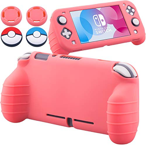 YoRHa Poignée Grip Housse Coque de Protection en Caoutchouc de Silicone Souple Cover Skin (Koralle) x 1 & Thumbsticks x 4 pour Switch Lite [9.2019 Slim Model]
