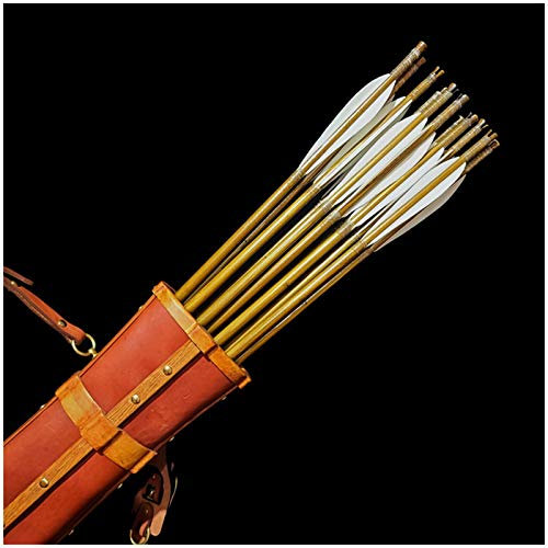FHUILI Leder Pfeilköcher - Zurück Pfeilköcher Jagd-Schießen Bogenschießen Köcher Pfeil Halter Quiverbag Bow Handmade Massivholzrahmen Erste Schicht Rindleder Pfeil Pouch,A