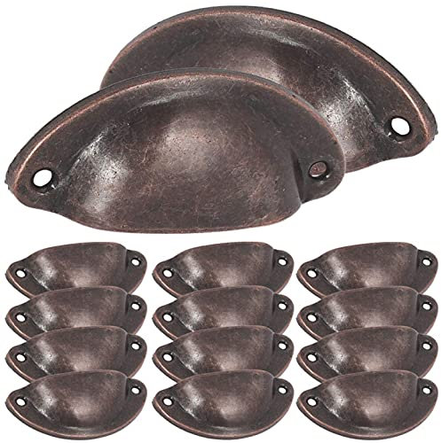 Muschelgriff, NALCY Antik Möbelgriff Halbkreis mit Schrauben, 82mm Vintage Schubladengriff, Eisen Griffe, für Schrank Schublade Küche Kabinett (12 Stück, Rot kupfer)