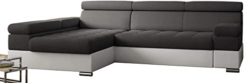 PAOLO Ecksofa Schlaffunktion, Eckcouch mit Bettkasten, Freistehendes Schlafsofa, L-Form Ecksofa, Schlafsofa mit bettfunktion, L-Form Sofa (Dunkelgrau + Weißer Kunstleder (EKO)