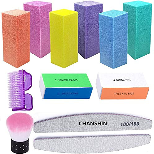 CHANSHIN Blocco tampone per unghie, blocco lucidante per unghie, professionale, grana 120, per unghie in gel, lucidatura a 4 lati, lime per unghie 100/180, pennelli per unghie (multicolore)