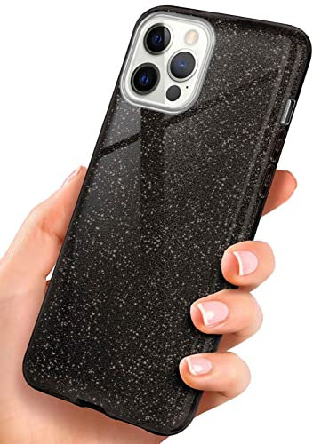 ONEFLOW Glitter Case kompatibel mit iPhone 12 Pro Max Hülle Glitzer Stoßfest, Silikon Schutzhülle dünn, Handyhülle Diamant Strass, Glitzerhülle mit Bling Sparkle - Schwarz