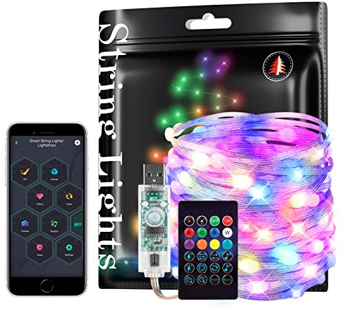 BTF-LIGHTING Intelligente Lichterketten RGB IC WS2812B IC 10M Transparenter Draht USB Bluetooth Twinkle mit Timer und Fernbedienung Musik Sync Modi Farbe Chasing Lichter für Weihnachten IP65 DC5V