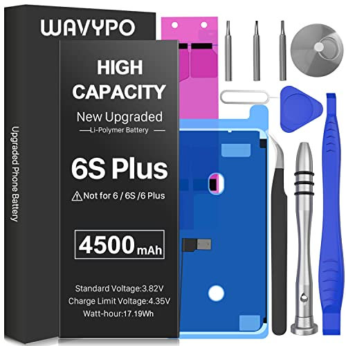 Wavypo Batteria per iPhone 6S Plus [4500mAh] aggiornata ad alta capacità, ricambio per iPhone 6S Plus A1634 A1687 A1699 con strumenti di riparazione completi (non per 6S/6 Plus)
