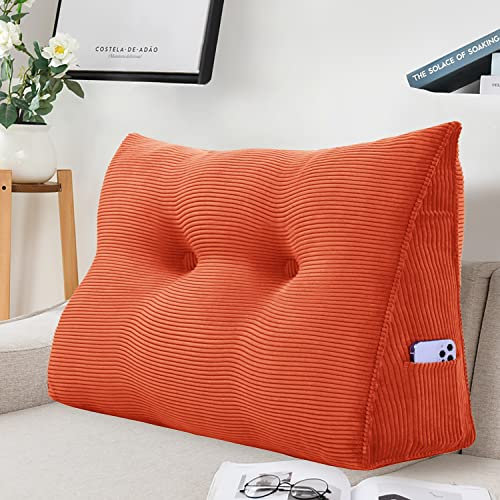 VERCART Rückenkissen Bett Rückenlehne Keilkissen Kopfteil Gepolstert Lesekissen Wandkissen Lendenkissen für Couch, Groß Sofakissen Kopfkissen, Stützkissen, Nackenkissen mit Leinen Bezug 60cm Orange
