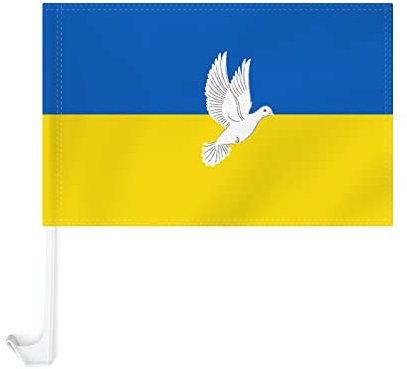 Vispronet Autofahnen Ukraine mit Friedenstaube, komplett mit Halterung, 3er-Set