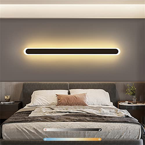 LED Innen Dimmbar Wandleuchte Schwarz Lang Strip Wandlampe Modern Warmweiß Wandbeleuchtung 3 Farbtemperatur Einstellbar Up Down Aluminium Treppenhaus Wohnzimmer Schlafzimmer Flur Wandlicht (40cm 18W)