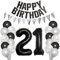Borsgye 21. Geburtstag Deko Set 21 Jahr Geburtstagsdeko Ballon Männer Junge Frauen Schwarz Happy Birthday Banner Silber Glitzernder Dreiecks Banner Konfetti Luftballons Schwarz Folienballon Zahl 21