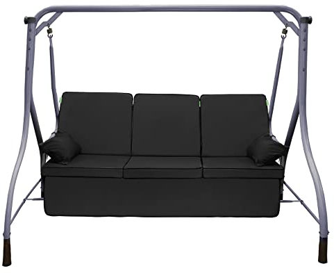 Gardenista Garten Schaukel Hängematte Bank Kissen | Überdachung Outdoor Terrassenmöbel Sitzpolster | Wasserabweisendes Sitz und Rückenkissen | Weich, Bequem und Strapazierfähig für 3 Sitzer (Schwarz)