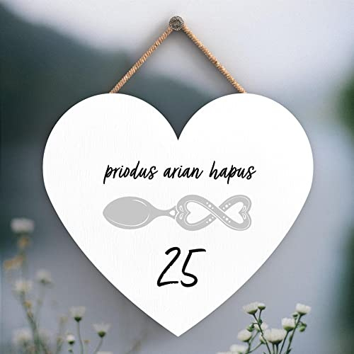 Global Designs 25Th Wedding Anniversary Welsh Love Spoon Wooden Heart Hanging Plaque