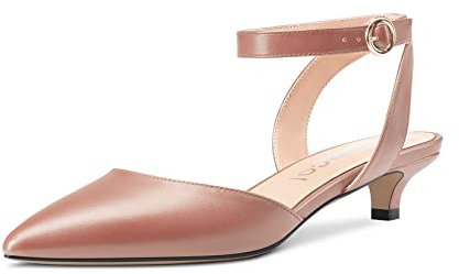 Aachcol Donna Basso Gattini Tacco Heel Pumps Cinturino alla Caviglia Slingback a Punta Sandali Dress Scarpe da Matrimonio Feste 3 CM Rosa Oro Matte 41 EU