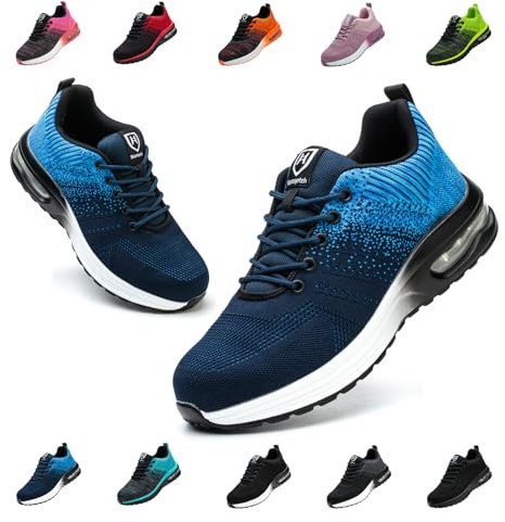 Bawalon Scarpe Antinfortunistiche Uomo Donna Leggere e Comode Scarpe da Lavoro con Punta in Acciaio Sportive Scarpe da Cantiere Antiscivolo Traspiranti Blu EU 41
