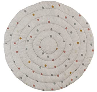 Kindsgut Krabbeldecke Punkte, 100% Baumwolle, runde Babydecke zum krabbeln mit Punkten, 120 cm Durchmesser, Jungen und Mädchen, unisex, grau