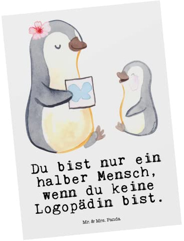 Mr. & Mrs. Panda Postkarte Logopädin Herz - Geschenk, Witzig, Grußkarte, Ausbildung, Postkarten, Lustig, Fotokarte, Ansichtskarten, Studium, Ansichtskarte, Spruch
