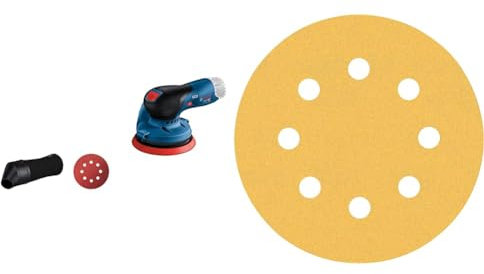 Bosch Professional GEX 12V-125 (inkl. Schleifteller (125 mm), ohne Akkus Ladegerät) + 6x Schleifpapier-Sets Expert C470 mit 8 Löchern (für Hartholz, Farbe auf Holz, Ø 125 mm, K 60/120/240, Zubehör)