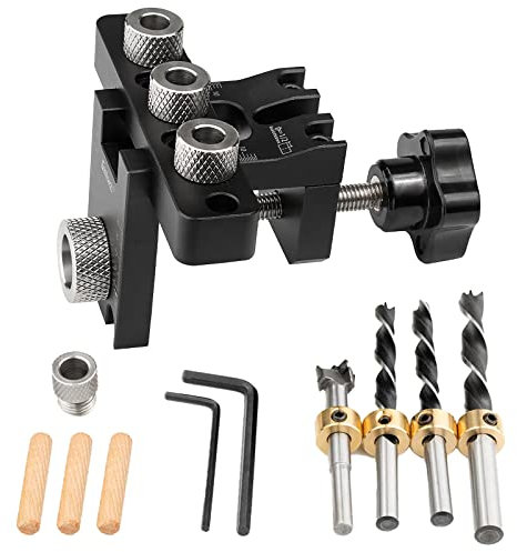 Gabarit de Percage 3 en 1, 2023 Gabarit pour Assemblage Bois 8/10/15 mm Guide Percage Tourillon Kit Percage Kit de Gabarits de Goujonnage