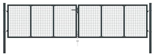 Festnight Doppeltor Gartentor 400x125 cm Doppelflügeltore Metall Gartentür Zauntor Abschließbar Zauntür Hoftor Tür Tor Gartenpforte mit Pfosten Einfahrtstor Hoftür Stahl