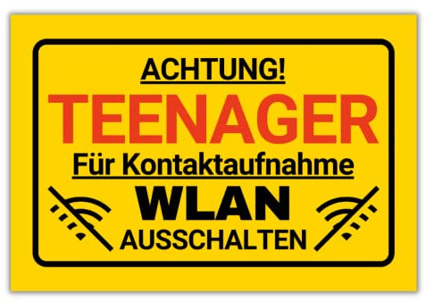ACHTUNG Teenager Schild - Lustiges Geschenk für Teenager zur Jugendweihe oder zum Geburtstag -Türschild (30cm x 20 cm) als Teenager Zimmer Deko - Für Jungen und Mädchen