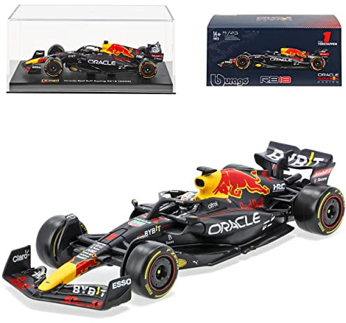 alles-meine.de GmbH Red Bull RB18 Racing Max Verstappen Nr 1 Formel 1 Weltmeister 2022 mit Sockel und Vitrine 1/43 Burago Modell Auto mit individiuellem Wunschkennzeichen