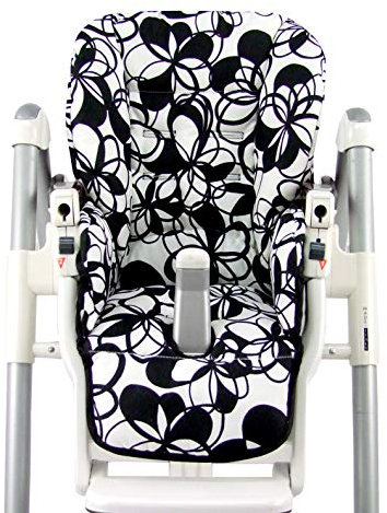 Ersatzbezug Sitzkissen [Bezug für Hochstuhl] kompatibel mit Peg Perego Prima Pappa DINER (schwarz weiß Kringel)