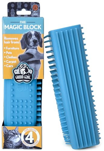 Groom Genie Cepillo mágico para mascotas, removedor de pelo de perro y gato para sofá, muebles, alfombras, ropa (azul cielo)