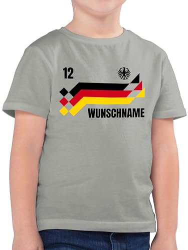 Kinder T-Shirt Jungen - 2026 Fussball WM Fanartikel - Deutschland Trikot mit Name und Nummer Germany - 140 (9/11 Jahre) - Hellgrau - deutschlandtrikot fußball em 2024 t Shirt fußball. German