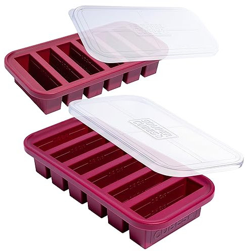 Souper Cubes 1/2 Cup Silicone Freezer Tray with Lid - Easy Meal Prep Container and Kitchen Storage Solution - Silicone Mold for Soup and Food Storage - Cranberry – 2-Pack