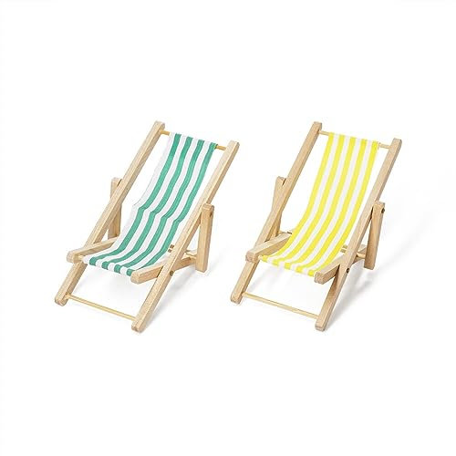 Odoria 1/12 Miniatur Strandstuhl Liegestuhl Puppenhaus Zubehör, 2 Stück, Gelb and Grün