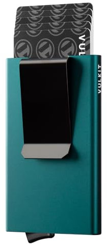VULKIT Porte Carte Bancaire Metallique avec Pince à Billets Porte Cartes de Credit pour Homme Porte-Carte Securise RFID, Vert Emeraude